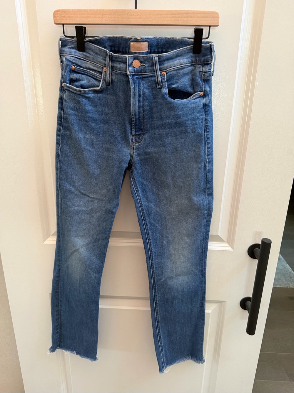 MOTHER Blue High-Rise Cropped Ankle Jeans